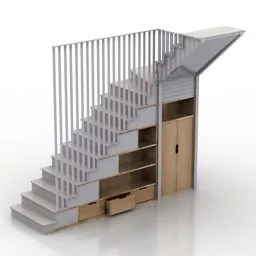 Stair With Shelves Under 3d model