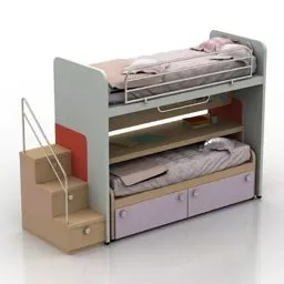 Bunked Bed For Kid With Mattress Set 3d model