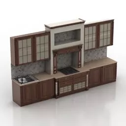 Kitchen Cabinet Antique Wooden Material 3d model