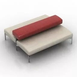 Red Leather Sofa With Square Table In Room 3d model