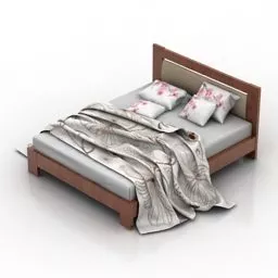 Bed Retro Style With Blanket 3d model