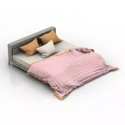Double Bed With Mattress And Cushion 3d model