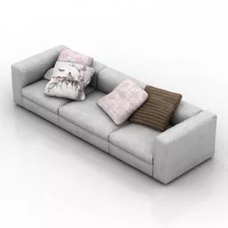 White Fabric Sofa Three Seat With Pillows 3d model