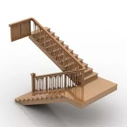 Indoor Staircase Wooden Style 3d model