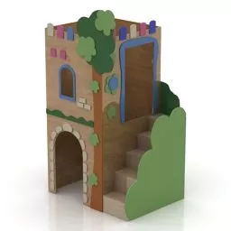 Kid Bunked Bed With Stair 3d model