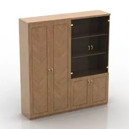 Wood Bookcase Flat Style With Shelf 3d model