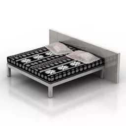 Double Bed Wood Frame 3d model