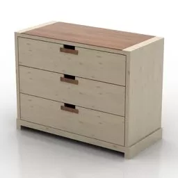 Ash Wood Locker Three Drawers 3d model