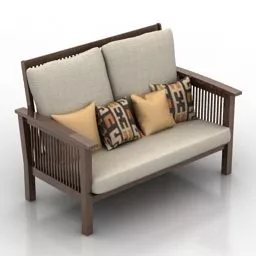 Two Seats Sofa With Pillows 3d model