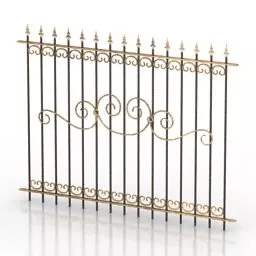 Wrought Iron Fence Brass Pained 3d model