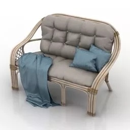 Upholstered Sofa Rattan Frame 3d model