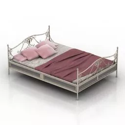 Grey Double Bed With Pink Blanket 3d model