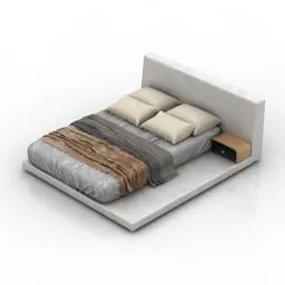 Double Bed Modern Platform With Nightstand 3d model