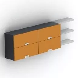 Tv On Wooden Shelf With Vase Pot Plant 3d model