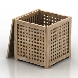 Wooden Rattan Chest Box 3d model
