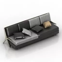Red Leather Sofa With Square Table In Room 3d model