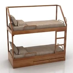 Simple Wood Bunk Bed 3d model