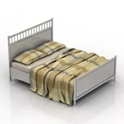 White Double Bed With Pillow Blanket 3d model