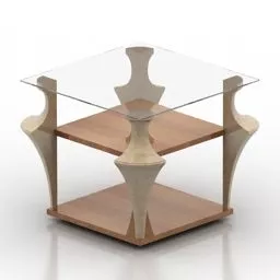 Glass Table Modernism Wood Leg 3d model