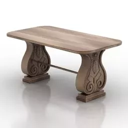 Wood Garden Table With Carved Leg 3d model