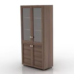 Wooden Bookcase With Glass Door 3d model