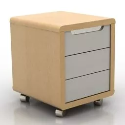 Ash Wooden Nightstand Wheel Style 3d model