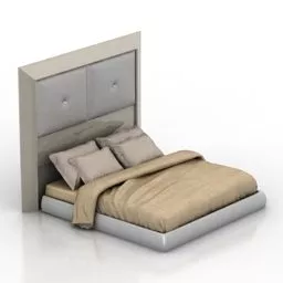 Grey Double Bed With Pink Blanket 3d model