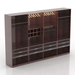 Walnut Rack Wardrobe Bedroom Furniture 3d model