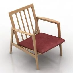 Single Wood Armchair With Red Pad 3d model