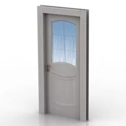 Single House Door With Blue Glass Window 3d model