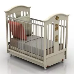 Wooden Crib Bed With Pillow 3d model