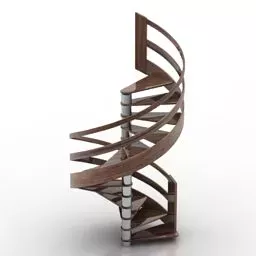Wooden Spiral Stair Wood Handrail 3d model