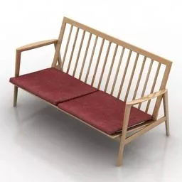 Wood Sofa With Thin Seats 3d model