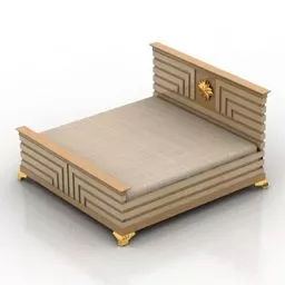 Wooden Bed With Line Decoration 3d model