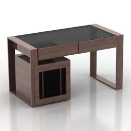 Work Table Black Glass Top 3d model