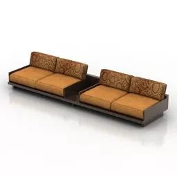 Dual Wood Sofa Four Upholstered Seats 3d model