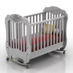Crib Bed With Small Mattress 3d model