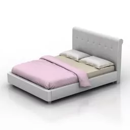 Grey Double Bed With Pink Blanket 3d model