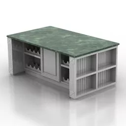 Kitchen Table With Shelf Drawers 3d model