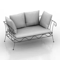 Outdoor Cafe Steel Sofa With Cushion Back 3d model