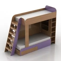 Kid Bunked Bed With Small Stair 3d model