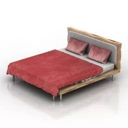 Double Bed, Red Blanket 3d model