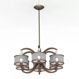 Brass Chandelier With 6 Shades, Antique Lamp 3d model