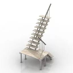 Simple Steel Stair With Wood Pad 3d model