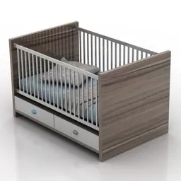 Baby Wood Crib Bed 3d model