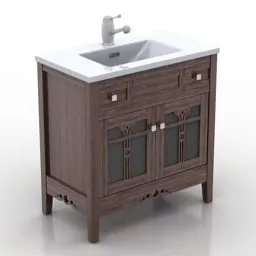 Single Wash Basin With Walnut Cabinet 3d model