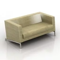 Two Seats Sofa Yellow Textile 3d model