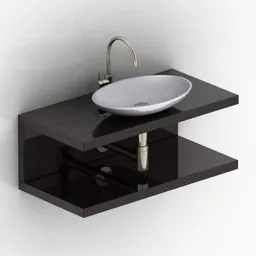 Wash Basin With Dark Wood Base 3d model
