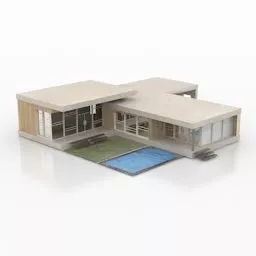 Round Hexagon Pool With Wooden Deck And Stair 3d model
