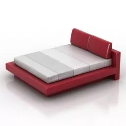 Double Bed, Red Leather Upholstered 3d model
